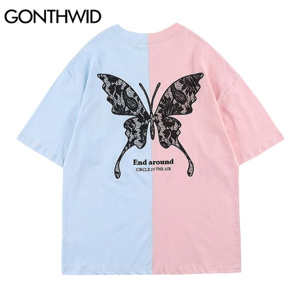 

t-shirt streetwear color block patchwrok tees shirts casual loose hipster harajuku hip hop tshirts 210602, White;black