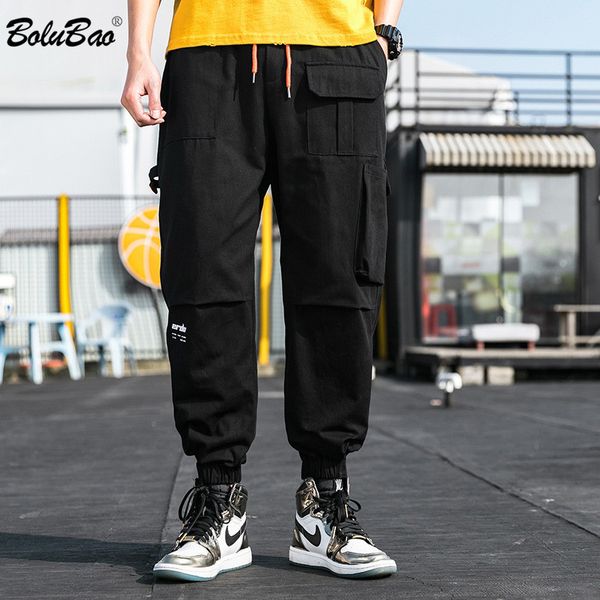 

bolubao spring men cargo pants men's solid cotton pants trend brand big pocket casual pants male 210518, Black