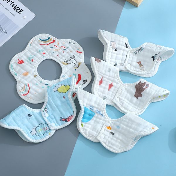 

handkerchief cotton born petal bib 8-layer gauze baby 360 degree rotating saliva towel, White