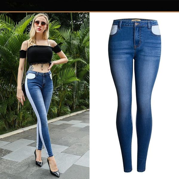 

aphrodite home high street stretchy blue patchwork washed jeans woman denim pants trousers for women casual pencil skinny women's