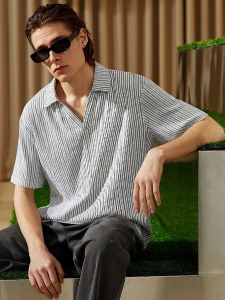 

men striped print polo shirt t558#, White;black