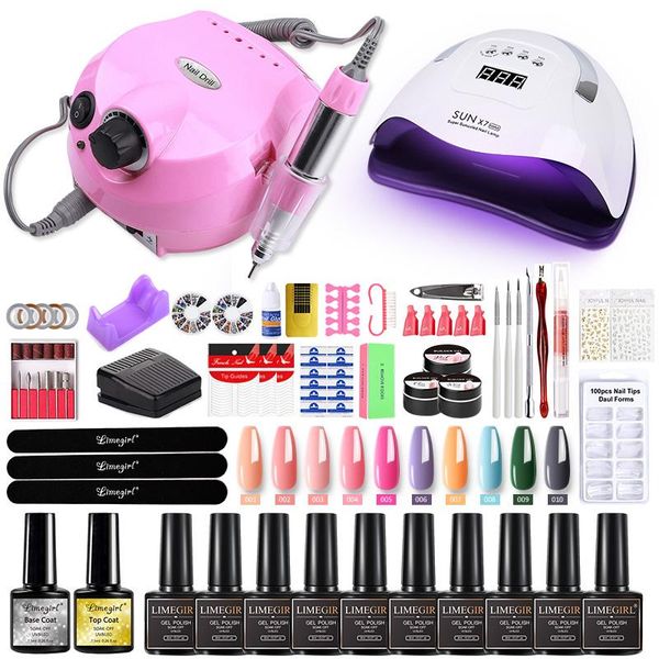 

nail art kits manicure set kit gel polish 120/80/54w uv led lamp with varnish drill tool extension