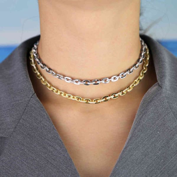 

new arrived women chocker necklace fahion punk link chain necklace simple glossy hip hop iced out mens thin necklace jewelry x0509, Black