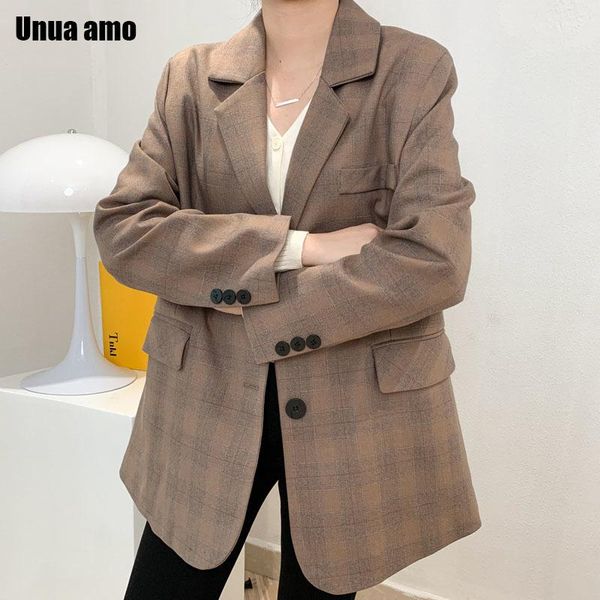 

women's suits & blazers unua amo vintage plaid blazer femme single breasted suit jacket for women 2021 casual fashion loose americana, White;black