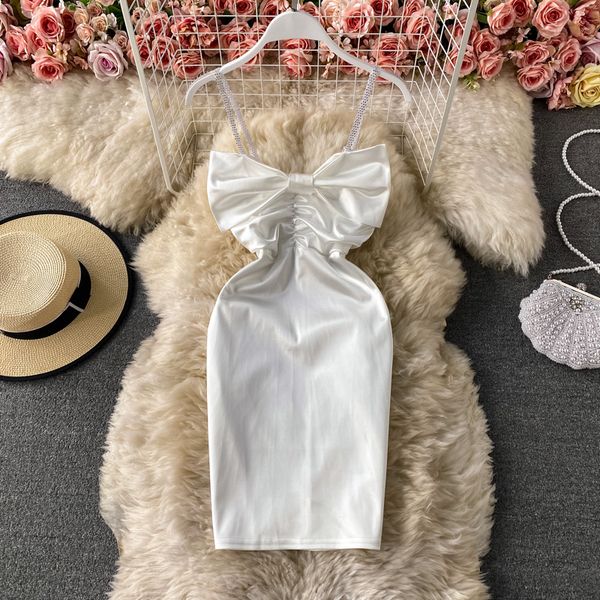 

bodycon spaghetti strap mini dress women white/black bow high waist draped vestidos club party female summer fashion 2021, Black;gray