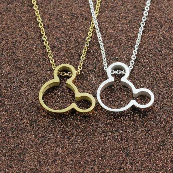 

pendant necklaces wholesale 10piece stainless steel collier femme cute character cartoon mouse jewelry gold color charm chain women bijoux, Silver