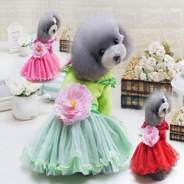 

dog apparel pet wedding dress winter velvet with beautiful flower clothes for girls