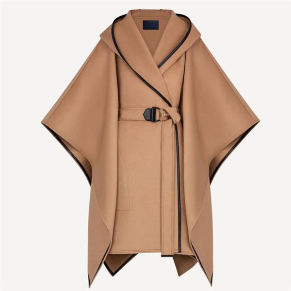

chic ladies tweed cloak coat designer letter belt waistband trench coats women autumn winter outerwear overcoat, Tan;black