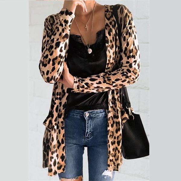 

spring long sleeve leopard print womens sweaters cardigan coat jacket short formal suit outwear, White;black