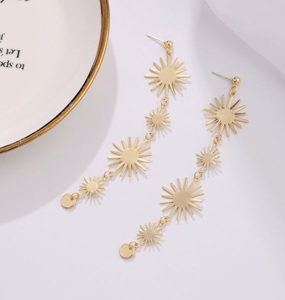 

s925 silver needle long personalized net red chandelier exaggerated street p sun flower fashion temperament earrings