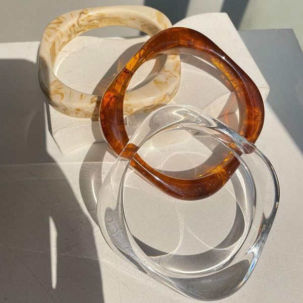 

bangle square geometry irregular transparent acrylic resin bracelet for women girls party jewelry huanzhi 2021 retro trendy, Black