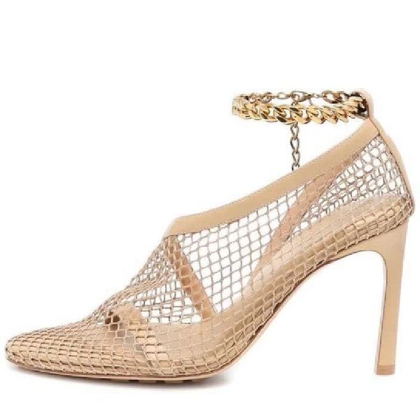 

stylesowner 2021 women's fashion show high heel sandals lace metal decor party mature dress shoes, Black