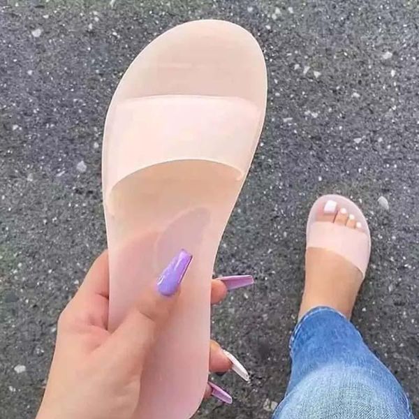 

sandals 2021 summer outdoors slippers women female slides transparent jelly shoes woman colorful beach flats, Black