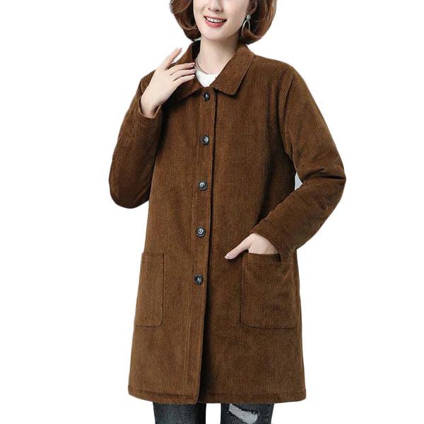 

women's trench coats long corduroy windbreaker winter plus velvet thick warm overcoat size coat casual parka outerwear 4xl, Tan;black