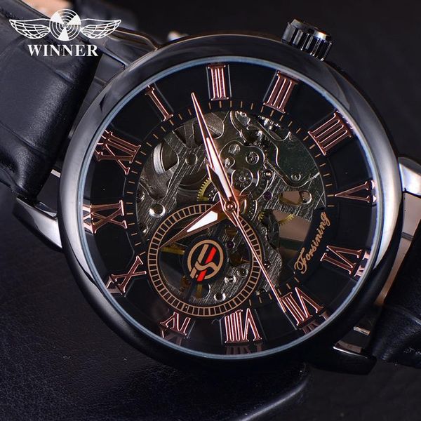 

logo mens wrist watch men luxury clock skeleton hand wind mechanical watches sport military army clocks wristwatches, Slivery;brown