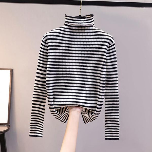 

women's sweaters fashion elegant patchwork striped long sleeve turtleneck knitted pullovers women loose baggy spring autumn sweater wom, White;black