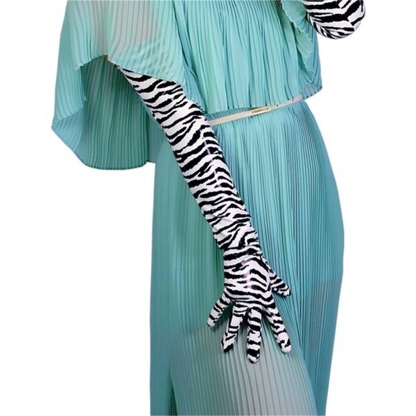 

latex long gloves shine leather pu 24" 60cm animal print black white tigar zebra women long gloves wpu208 211124, Blue;gray