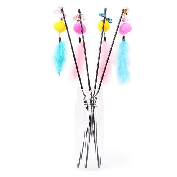 

kitten cat teaser interactive toy rod with bell and feather for cats cup accessories toys