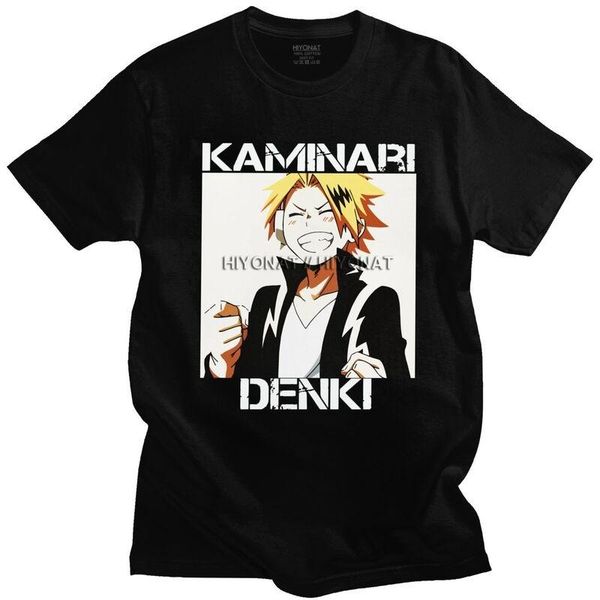 

men's t-shirts my trendy hero academia kaminari denki t shirt men short sleeved cotton t-shirt anime manga harajuku tee fashion tshirt, White;black