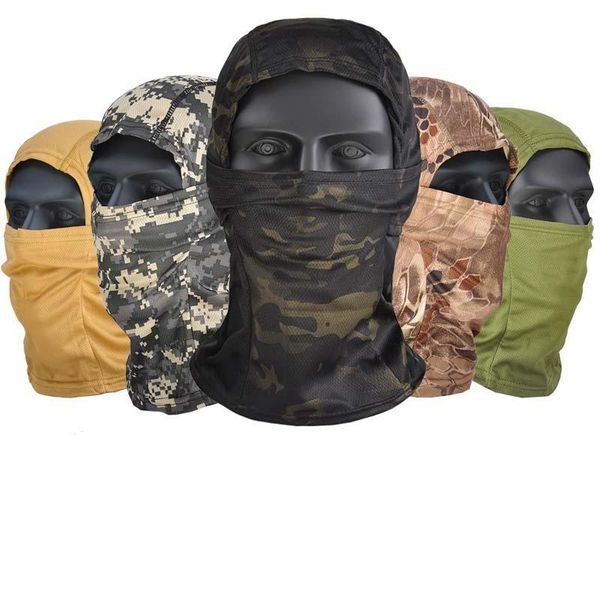 

outdoor active camouflage balaclava full face mask cs wargame cycling hunting army helmet liner tactical cap scarf caps & masks, Black
