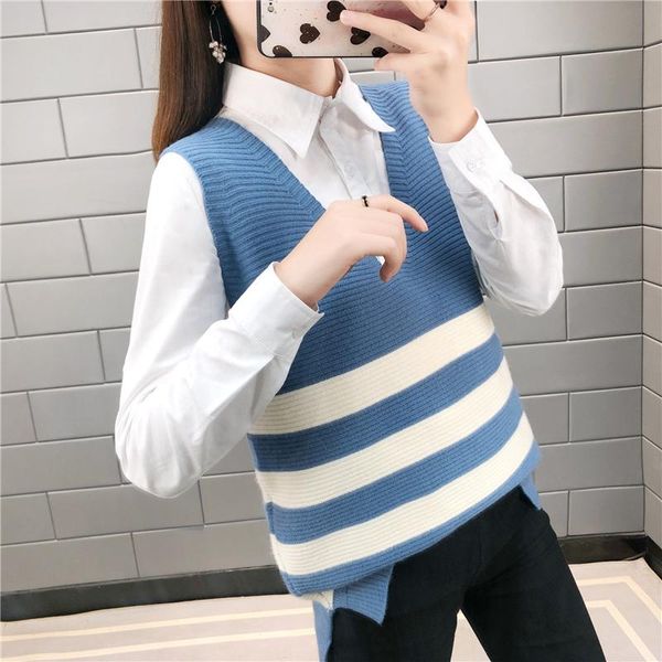 

women's vests room 154661, 6 rows, no.5 down] v-neck striped split vest sleeveless clip 39, Black;white