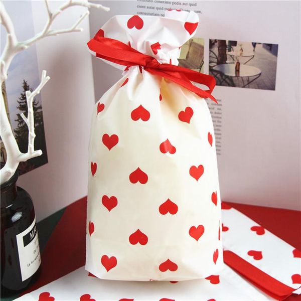 Presente Envoltório 50 pçs / lote Vermelho Coração Branco Drawstring Saco de Doces Doces Dia dos Namorados Decoração de Casamento Da Festa de Aniversário