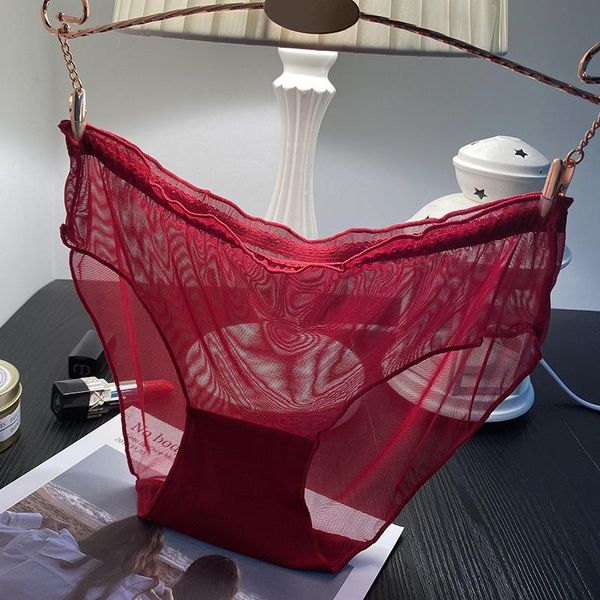 

women's panties 3pcs women underwear lace solid mid-waist panty female mesh yarn briefs underpants bragas ladies tempting lingerie, Black;pink