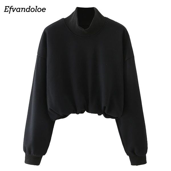 

women autumn turtleneck sweatshirts black cropped hoodies 2021 long sleeve cotton pullovers women's &