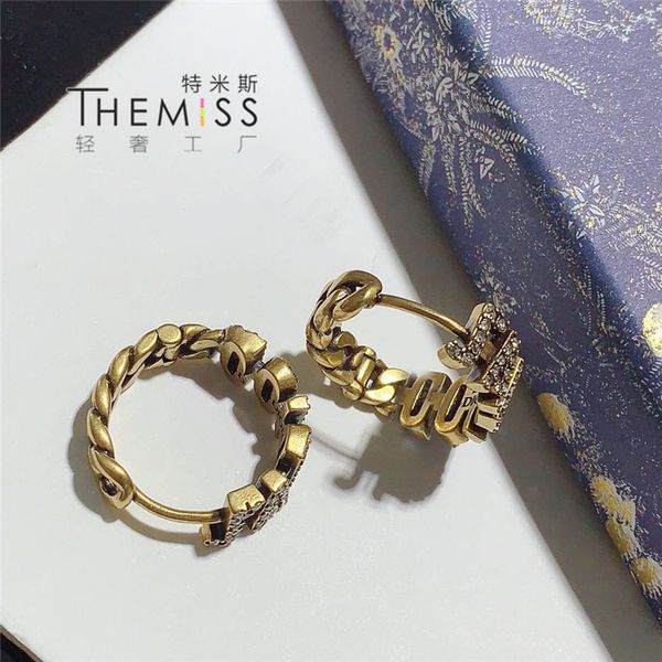 

70% off outlet online six letter earrings 2021 wind inlaid diamond earrings, Golden