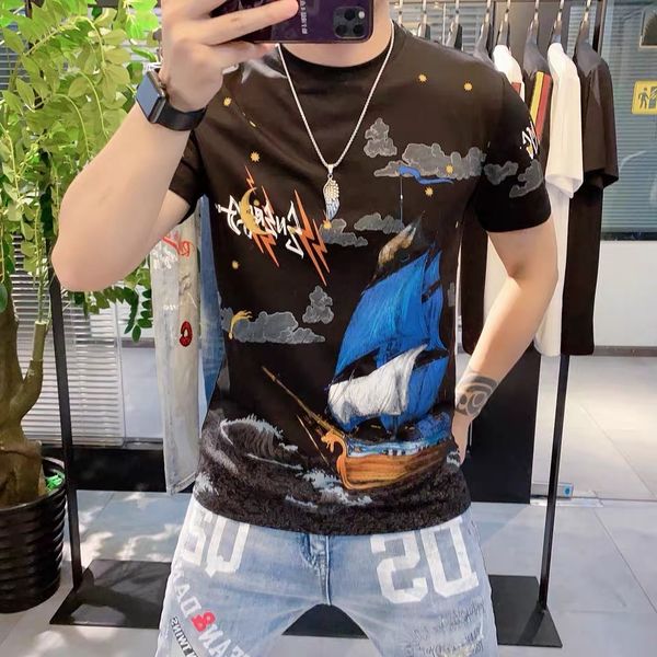 

men's hoodies & sweatshirts european brand casual men's round neck short sleeve t-shirt breathable bottoming shirt sells cctq, Black