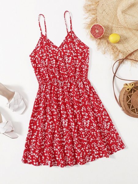 

floral v-neck cami dress j0mv#, Black;gray