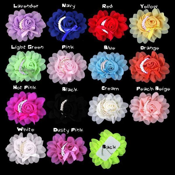 

girls 5.5 inch chiffon hair flower with imitation pearls and cute bowknot 10pcs/lot hairbows diy accessories decorative flowers & wreaths