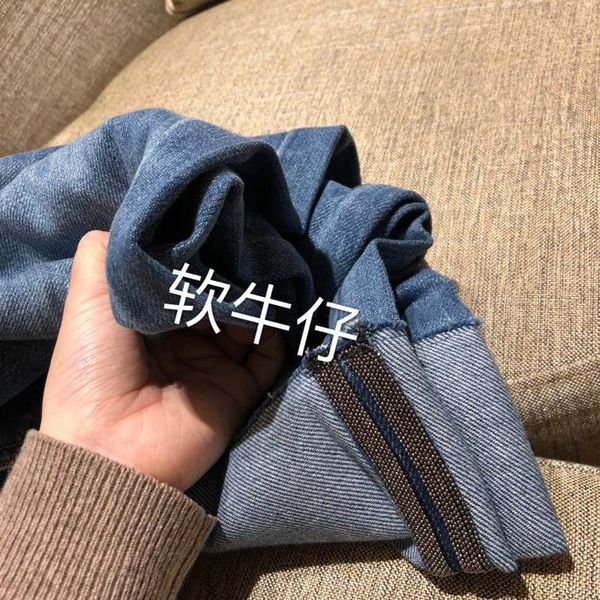 

women's jeans tbkz35 italy soft show thin female leisure large straight nine minutes of pants flanging the spring 2021, Blue