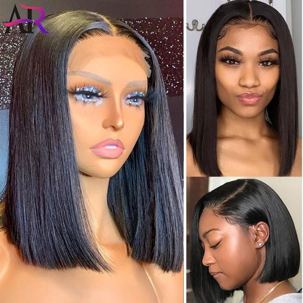 

lace wigs short bob straight front human hair for women pre pluck with baby 13x4 wig remy glueless, Black;brown