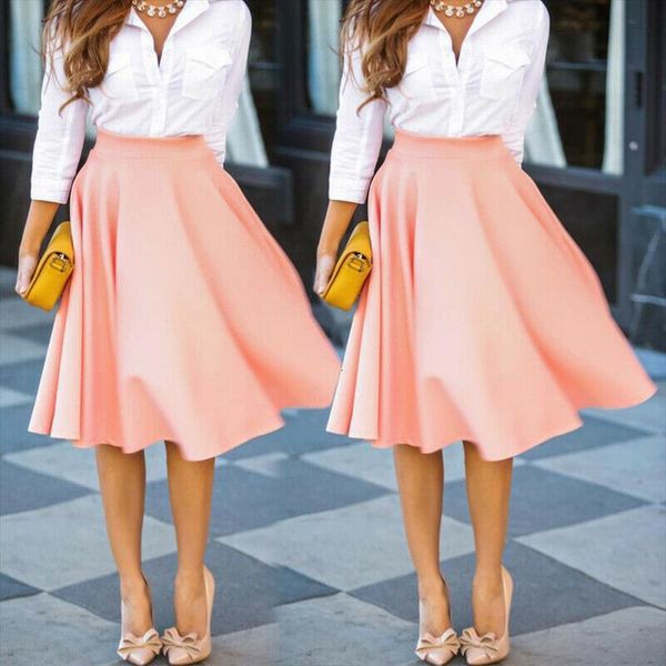 

fashion casual a line pleated women skirts polyester midi office ball s, Black