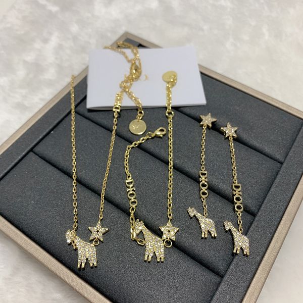 

new star giraffe letter earring necklace set high version material bracelet, Silver