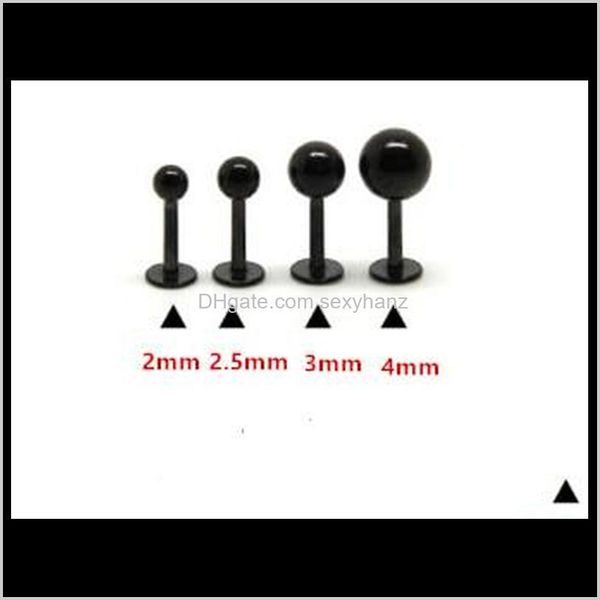 Labret, Drop Lieferung 2021 Lip Ring Labret Ohr Stud Tragus Ball Plain 316L Chirurgenstahl Körper Piercing Schmuck 100 Teile/los 2Dot5Mm M 4Mm Schwarz