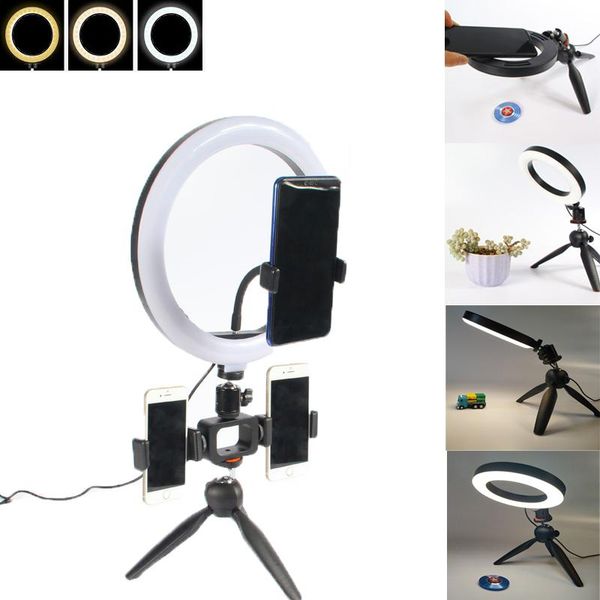 

dimmable led ring light with tripods stand phone holder desk usb selfie lamp pography ringlight for makeup youtube flash heads