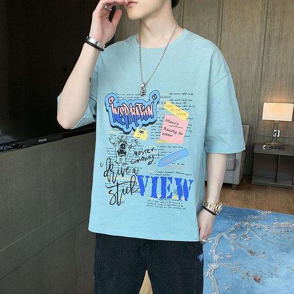 

men's t shirts short sleeve korean loose summer student half fashion brand ins 5-sleeve, White;black