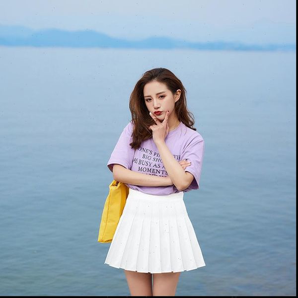 

college wind hundred pleated womens skirt mini a word version of the solid color high waisted casual girl, Black
