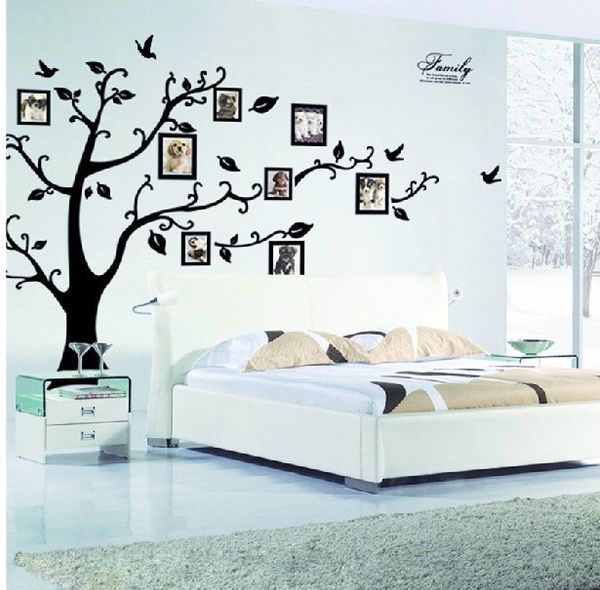 Famiglia cornice po Uccelli volanti adesivi murali albero arti decorazioni per la casa soggiorno camera da letto decalcomanie poster pvc adesivo 210420