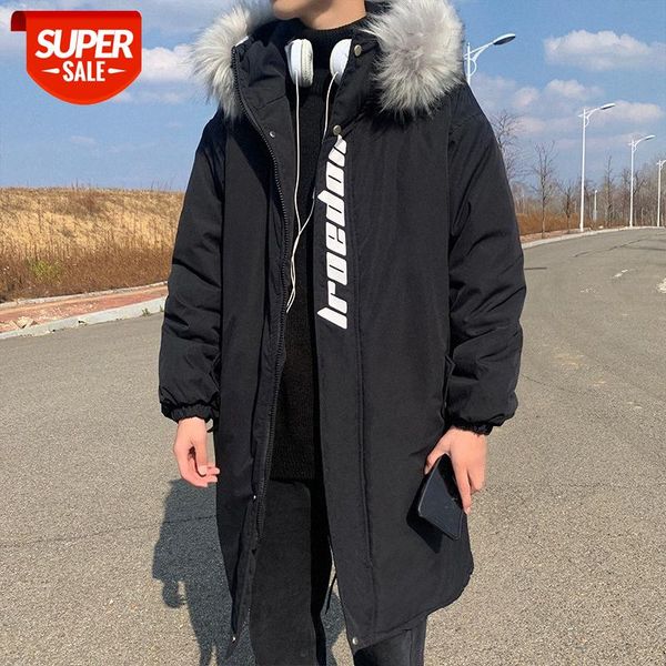 

mid-length cotton-padded jacket men's thick and handsome hooded tide korean couple outfit fur collar padded #bo5t, Black;brown