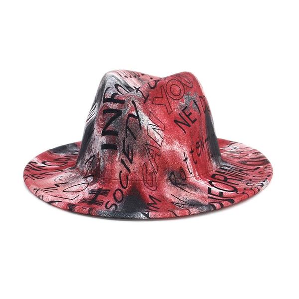

wide brim hats fedoras handpainted panama hat men jazz performance cap lady head decoration letter fedora tie dyed, Blue;gray
