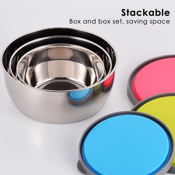 

storage bottles & jars vogvigo container 3pcs stainless steel seal bowl with lid box kitchen tool lunch