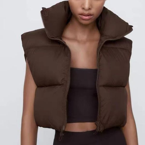 

women's vests women sleeveless short vest coat 2021 autumn stand collar warm zipper solid thicken casual down jacket streetwear, Black;white