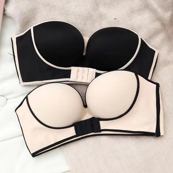 

bras women invisible bra push up strapless wedding dress small chest thick brassiere female lingerie wire bralette, Red;black