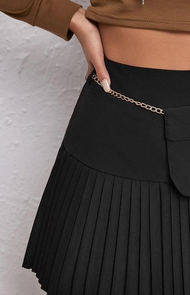 

mini high waist stitching women skirt black pleated cute girls dance with belt bag