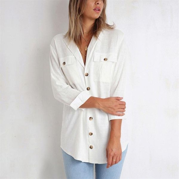 

women's blouses & shirts 2021 women white shirt long sleeve black pocket clothing streetwear loose blouse elegant pink