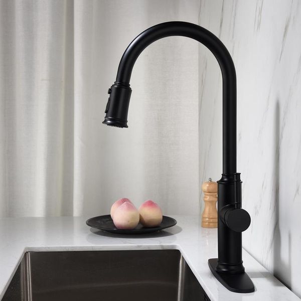 

roasted black household l kitchen sink pull-out faucet and cold rotating telescopic