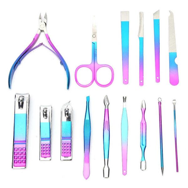 

nail art kits 12/15pcs/set clipper set eyebrow scissors dead skin pusher manicure pedicure tool accessories kit 7023d/7023c